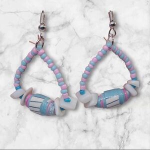 Pink and Blue Beaded Earrings